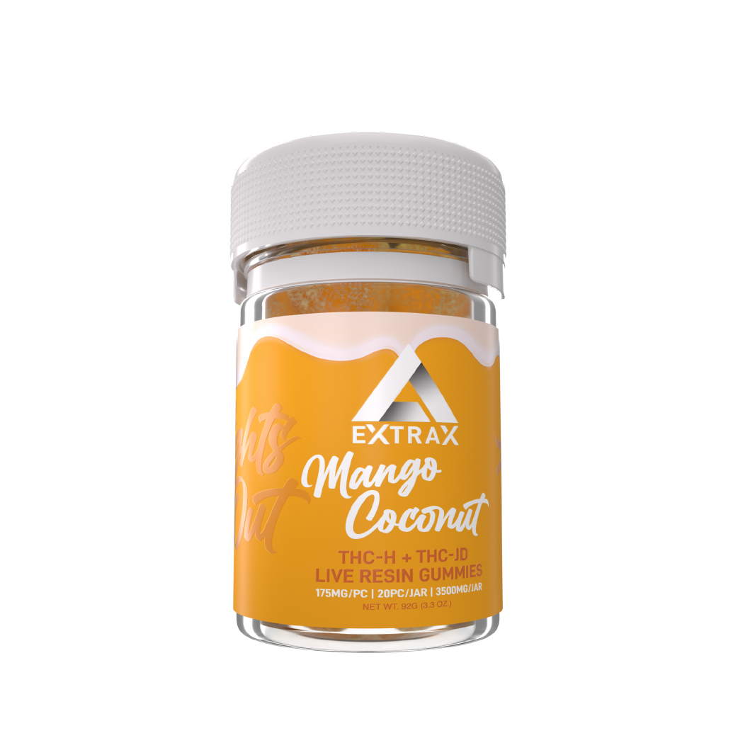 Mango Coconut Lights Out Live Resin THC-H + THC-JD 3500mg Gummies by Delta Extrax