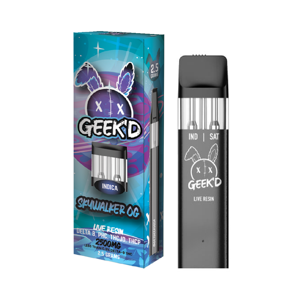 Thc Jd Vape Geek'd Extracts Knockout Blend Skywalker OG Live Resin 2.5g Disposable CBDDEALS Thc Jd Vape Geek'd Extracts Knockout Blend Skywalker OG Live Resin 2.5g Disposable CBDDEALS