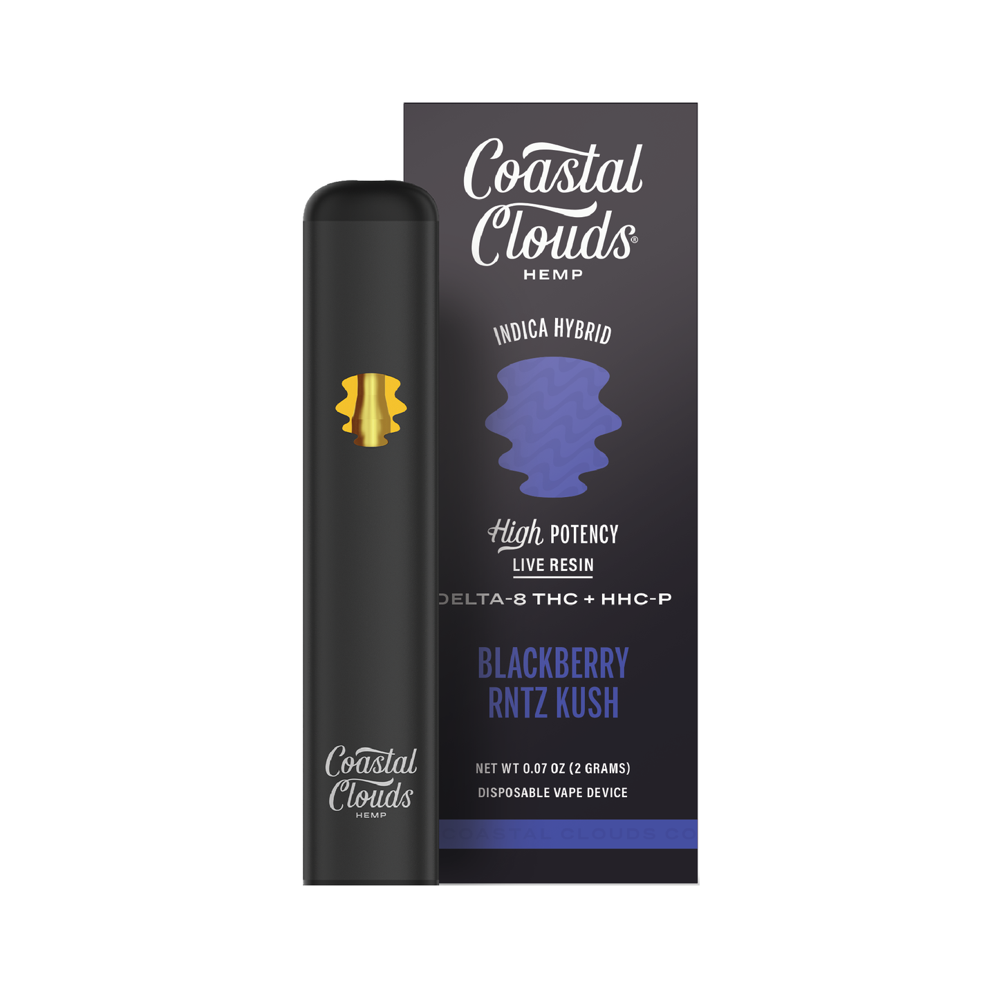 Blackberry Runtz Kush Live Resin Delta 8 + THC + HHC-P 2g Disposable by Coastal Clouds Hemp