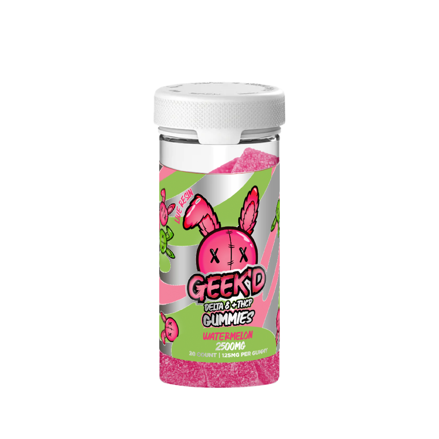 Watermelon Live Resin Delta 8 + THC-P 2500mg Gummies by Geek'd Extracts