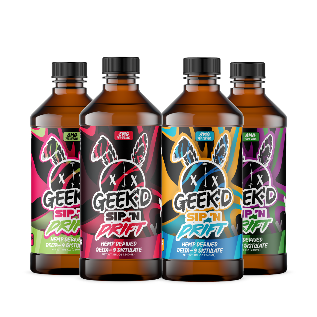 4 Pack Bundle Sip'N Drift Delta 9 Distillate 3200mg (4x800mg) Syrup by Geek'd Extracts
