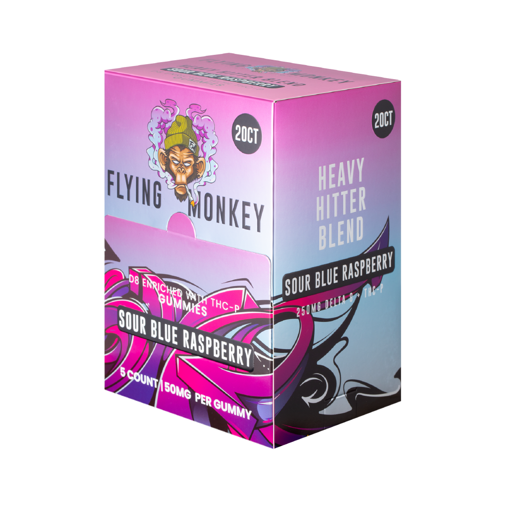 Sour Blue Raspberry Heavy Hitter Blend Delta 8 + THC-P 250mg Gummies by Flying Monkey