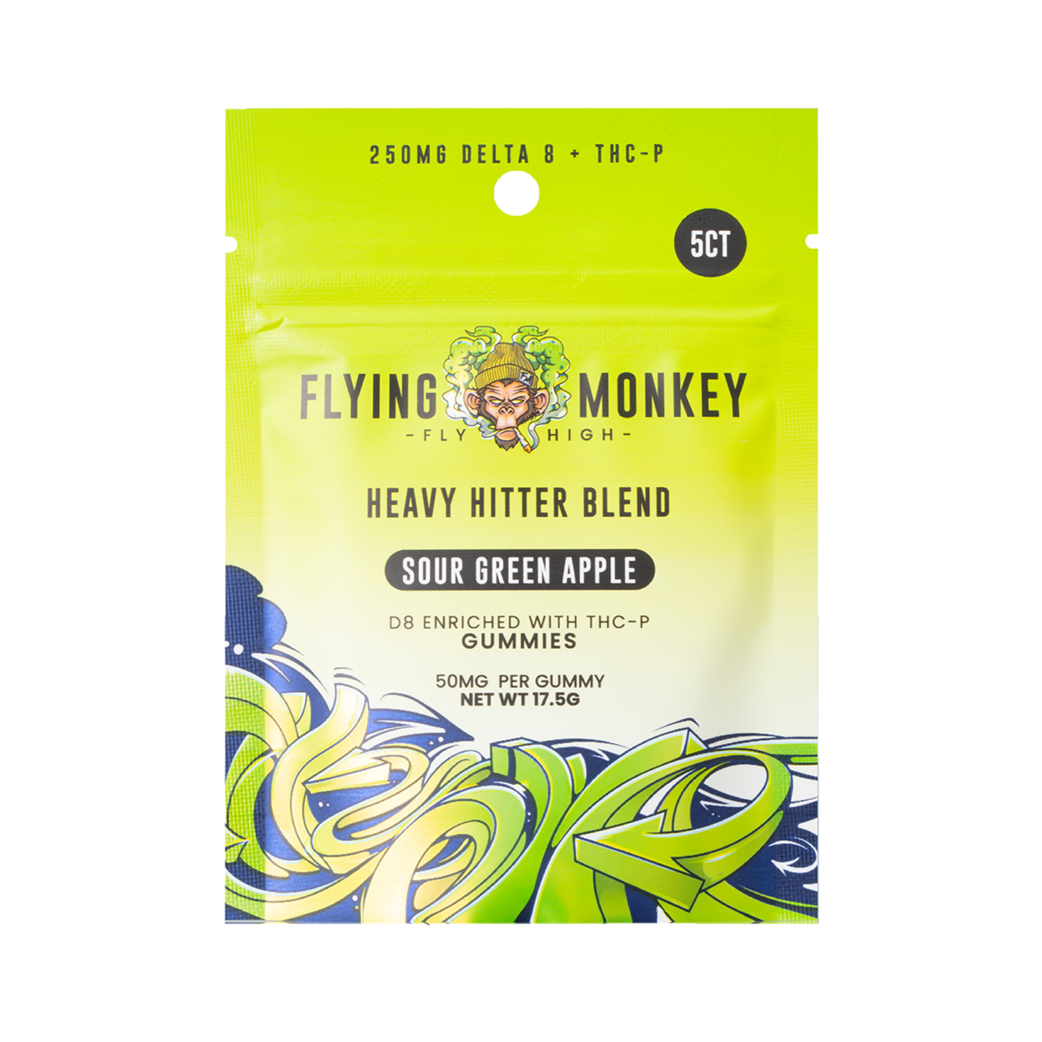 Sour Green Apple Heavy Hitter Blend Delta 8 + THC-P 250mg Gummies by Flying Monkey