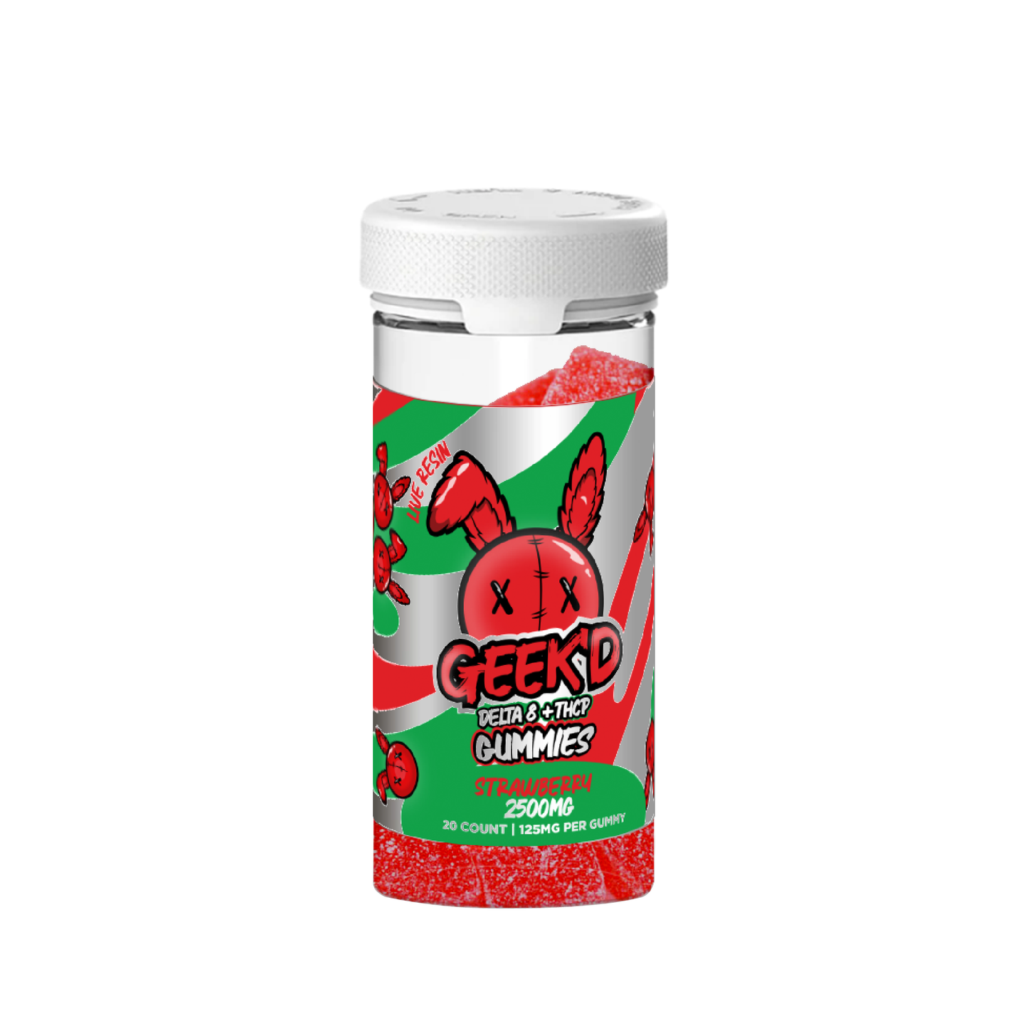Strawberry Live Resin Delta 8 + THC-P 2500mg Gummies by Geek'd Extracts