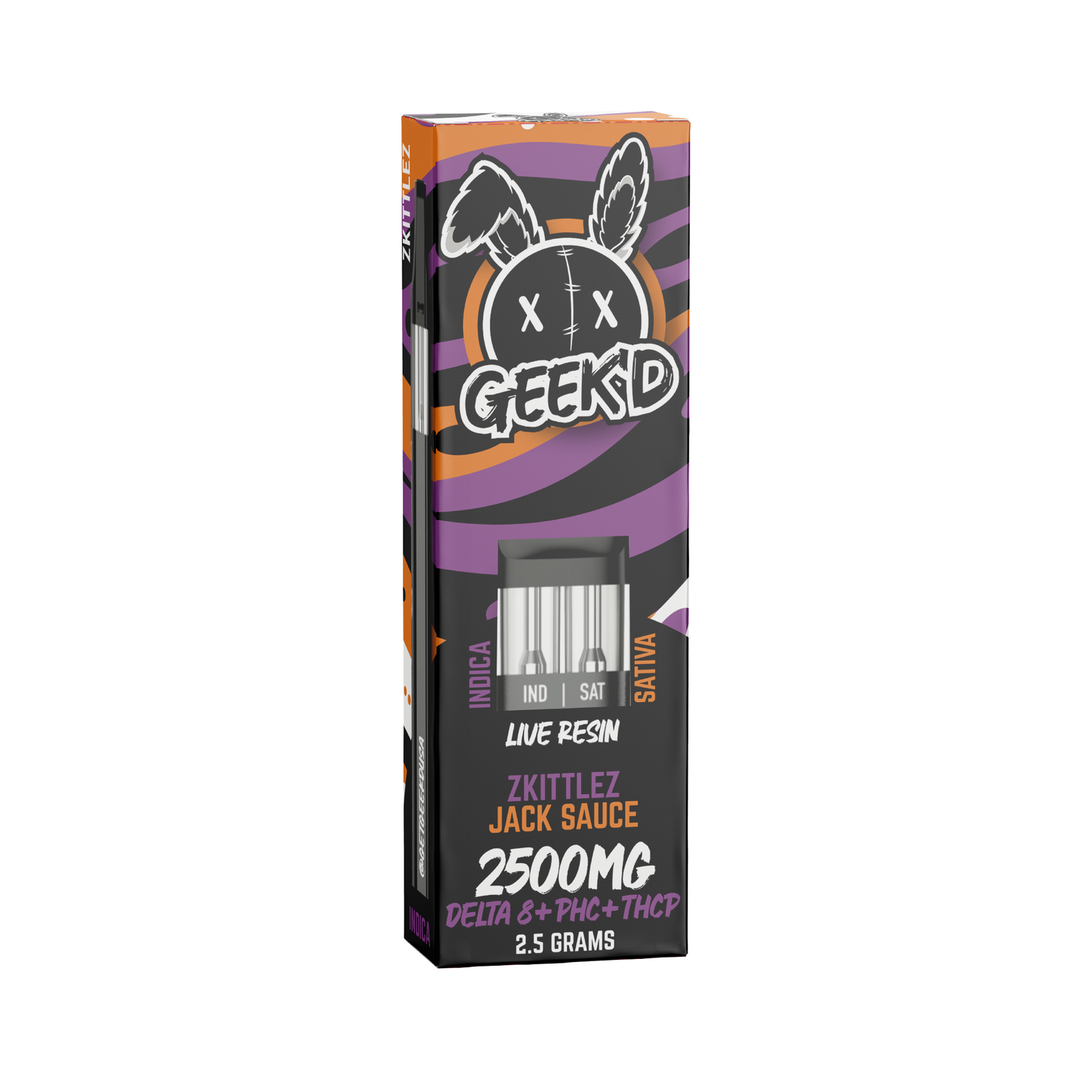 Zkittlez & Jack Sauce Live Resin Delta 8 + PHC + THC-P 2.5g Disposable by Geek'd Extracts